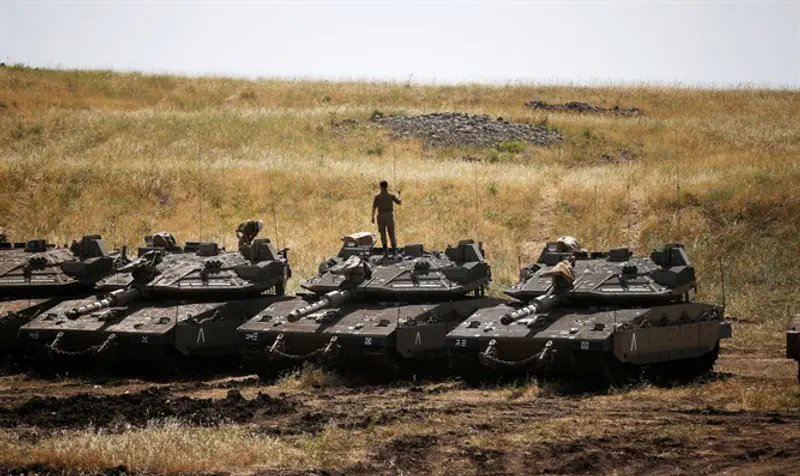 Israeli tanks at the ready on the Golan, Israel