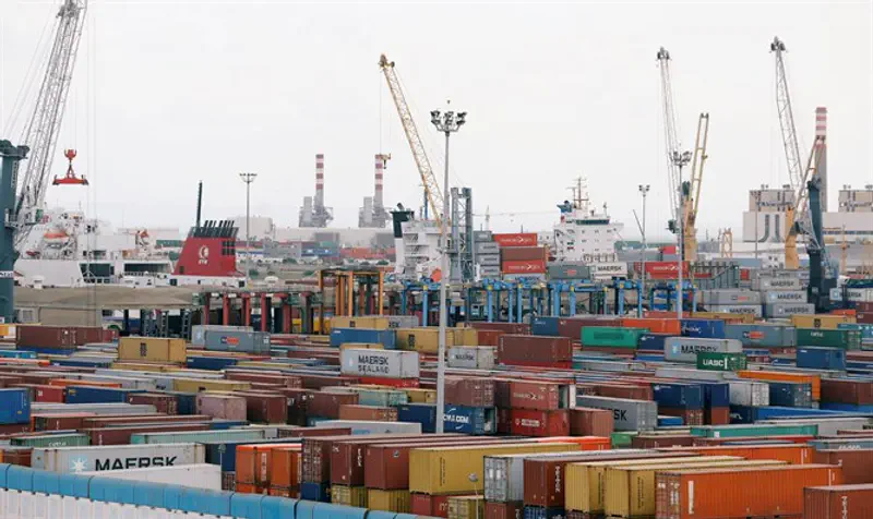 Containers at loading terminal in port of Rades in Tunis