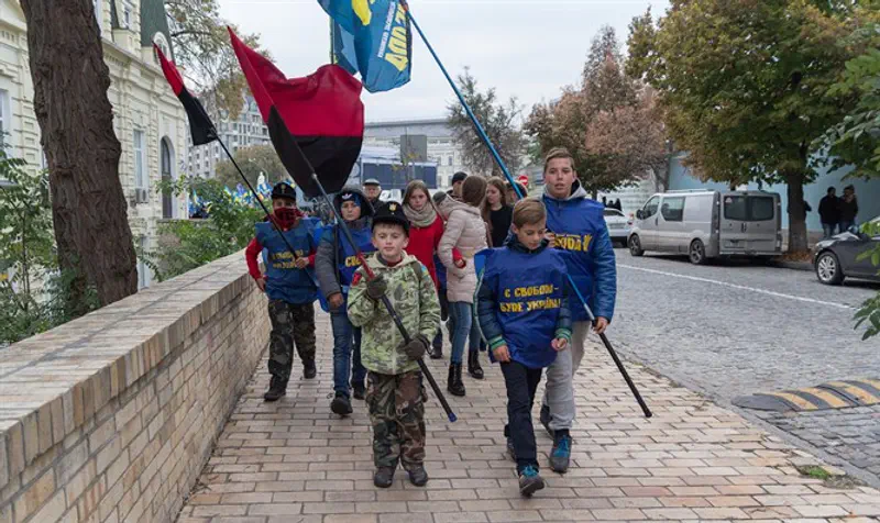 Young supporters of the Nationalist Party 'Svoboda'. Kiev, Ukraine