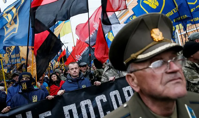 Supporters of Azov Battalion, Svoboda, Ukrainian nationalist party