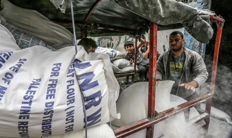 Monthly food aid at United Nations distribution center (UNRWA) in southern Gaza