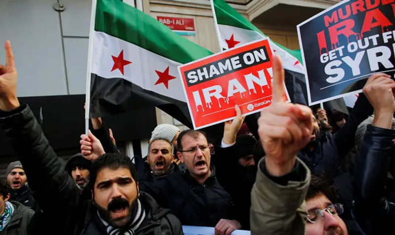 Protest against Iran's role in Aleppo, near the Iranian Consulate in Istanbul,