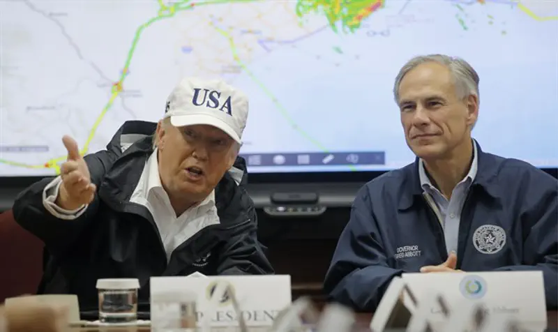 President Trump with Texas Governor Abbott during Hurricaine Harvey relief work