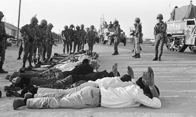 Arab prisoners of war at Rafah, the Six Day War. 1967