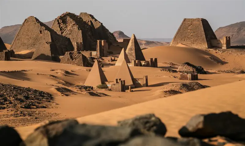 Meroe pyramids in the sahara desert Sudan