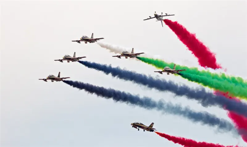 UAE Aerobatic Team Al Fursan (Fursan Al Emarat) performs at Marrakech Air Show