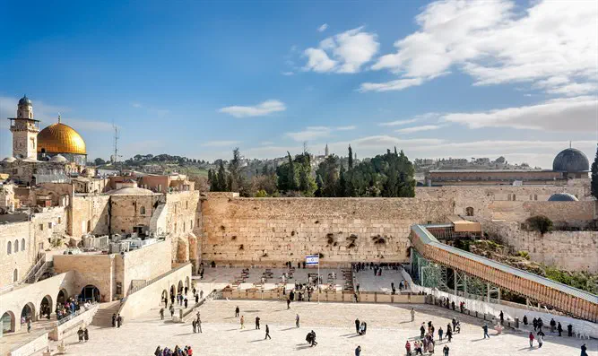 Western Wall; black dome on top right is 'al-Aqsa'