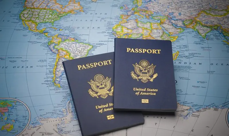 US passports on map