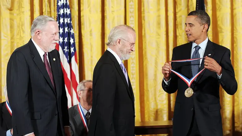 Charles Geschke (center) with Barack Obama