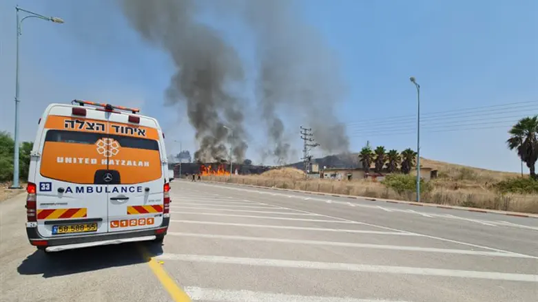 Ambulance nears site where rocket landed near Kiryat Shmona