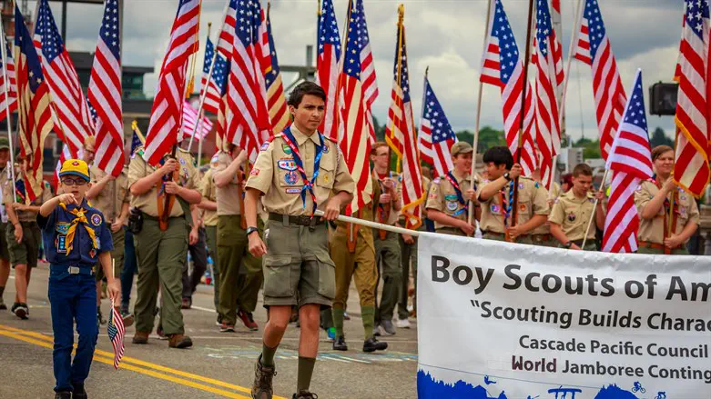 Boy Scouts of America in the Grand Floral Parade, during Portland Rose Festival