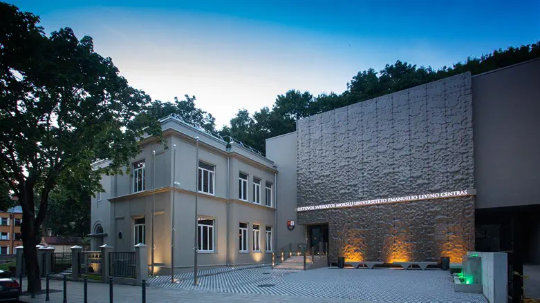 Sunset over the Emmanuel Levinas Center, inaugurated in Kaunas, Lithuania, Dec. 