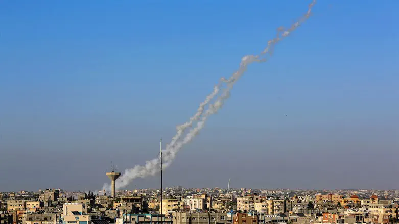 Rocket  launch from Rafah in southern Gaza Strip to Israel