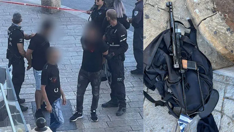Scene of the arrest and the terrorist's weapons
