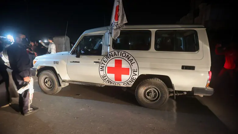 Red Cross Vehicle In Gaza On The Way To Transport Hostages