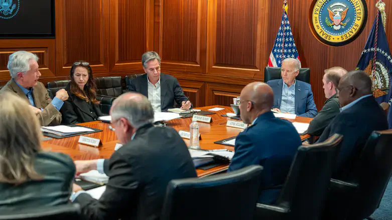 President Joe Biden meets with national security team during the Iranian attack
