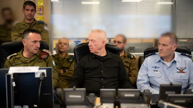 Left to right: Chief of Staff Halevi, Minister Gallant, and Air Force commander Bar