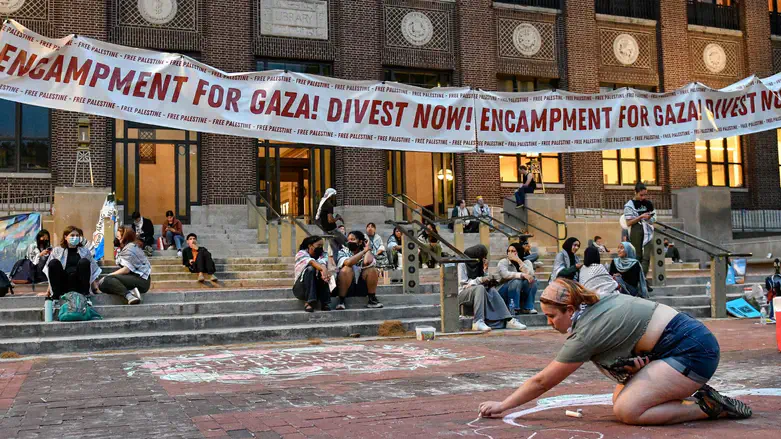 Protestors at the pro-Palestinian encampment at the University of Michigan in Ann Arbor