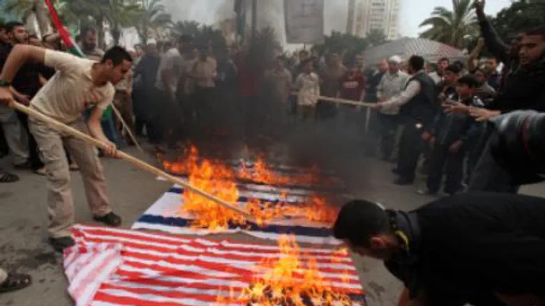 Hamas membersburn Israeli, US flags / archive