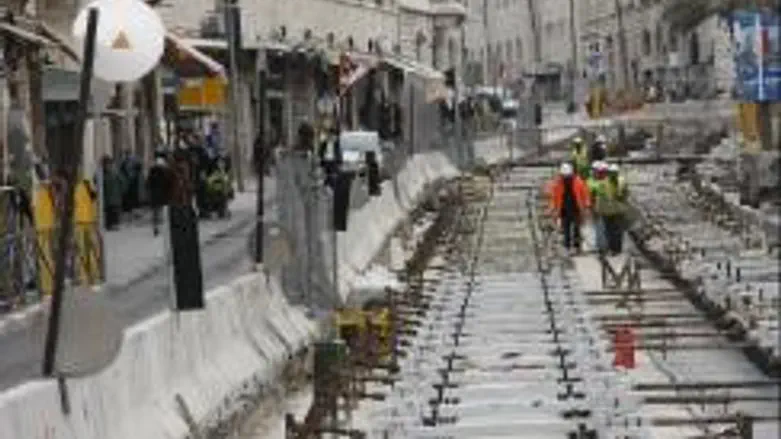 Light rail construction in downtown Jerusalem