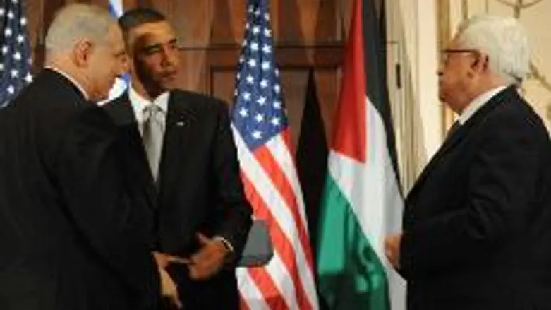 Obama with Netanyahu, Abbas