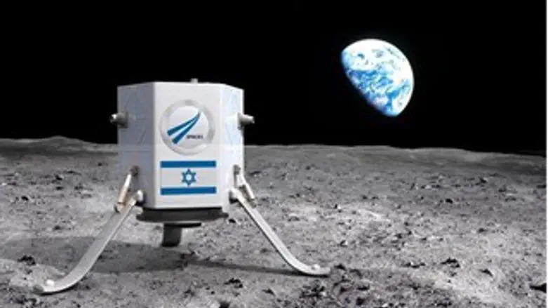 הדמיה של חללית לא מאוישת עם דגל ישראל על הירח