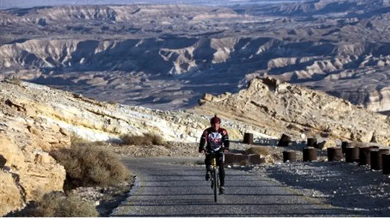 Bicycling with Dead Sea in background