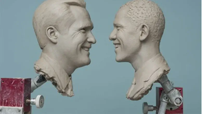 Sculpted clay-head molds of 2012 presidential