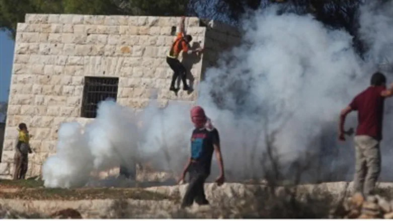 Arab  protester hurls stones at IDF during pr