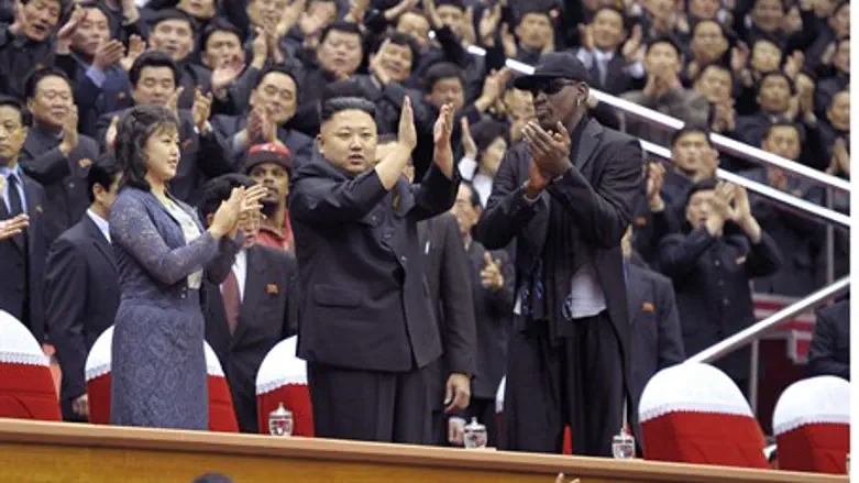 Kim Jong Un, wife Ri Sol-Ju and Dennis Rodman
