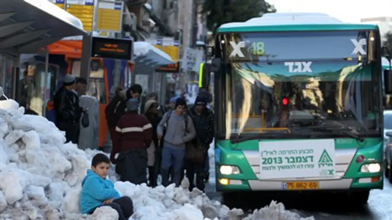 Eged Bus in Snow Covered Jerusalem