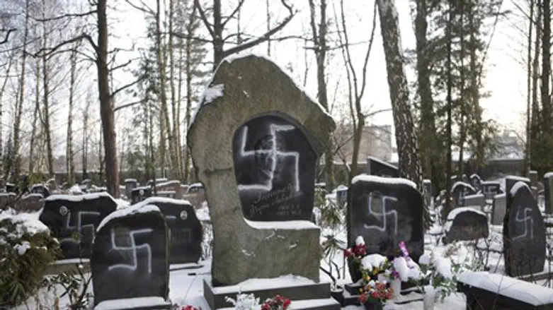Swastikas on Jewish graves (illustration)