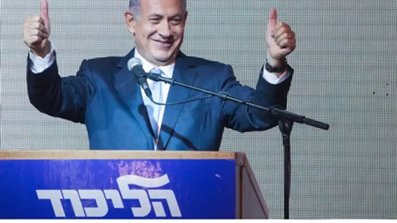 Binyamin Netanyahu, at post-elections exit poll party for Likud