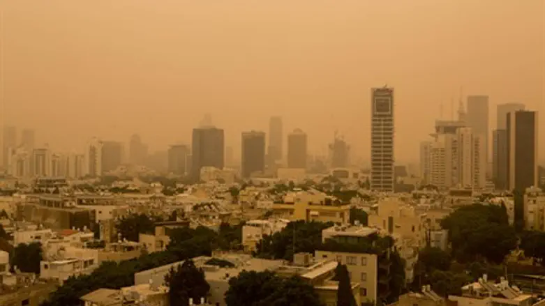 Tel Aviv skyline during dust storm