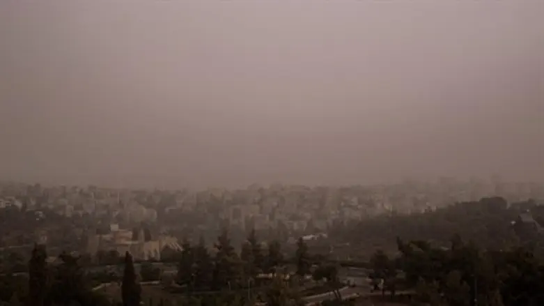 Day 2 of the dust storm: view of Jerusalem Wednesday
