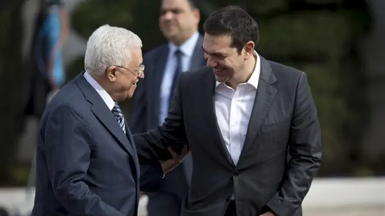 Greek PM Alexis Tsipras meets PA chairman Mahmoud Abbas in Ramallah