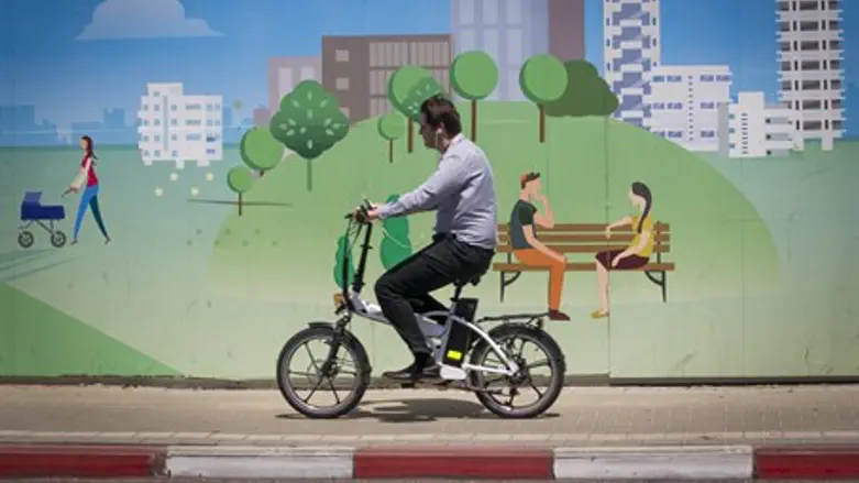 Man riding electric bike (illustration)