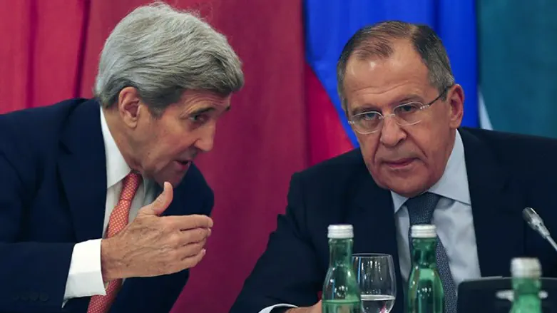 John Kerry and Sergei Lavrov at meeting in Vienna on Syria
