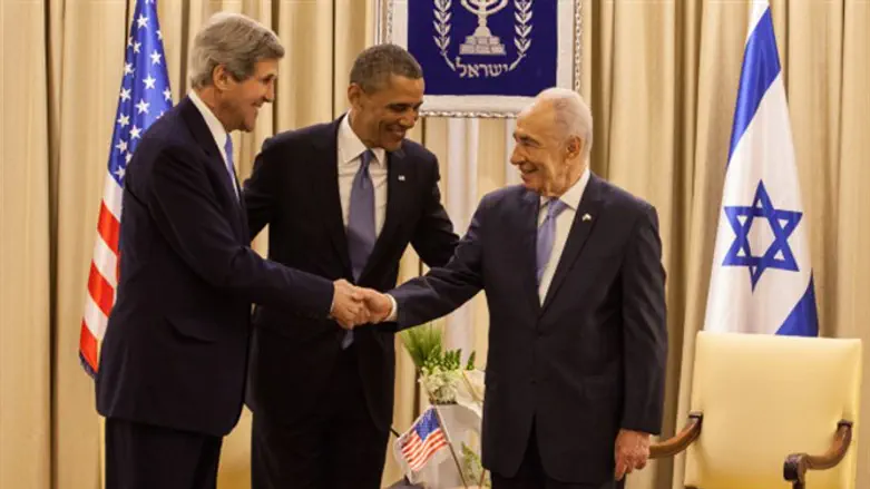 John Kerry, Barack Obama and Shimon Peres