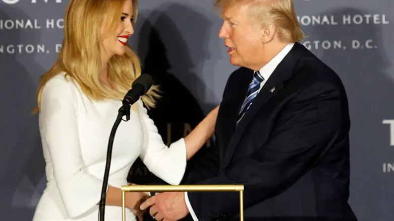 Donald Trump meets with his daughter, Ivanka, at ribbon cutting ceremony for new hotel