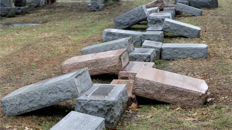 Toppled headstones in Jewish cemetery (illustration)
