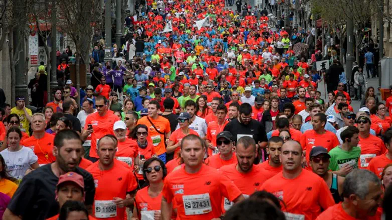 Runners taking part in the Jerusalem Marathon, March 18, 2015
