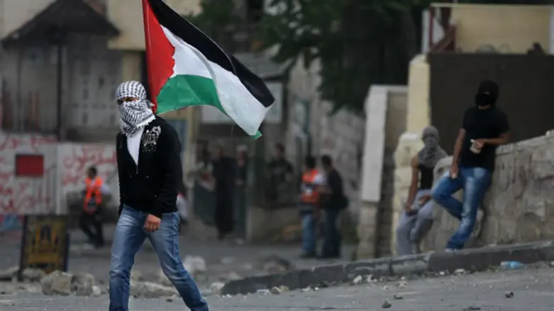 Arab youth holds PLO flag in Jerusalem