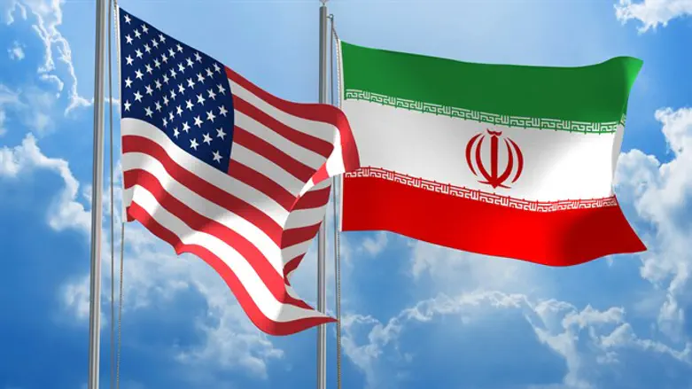 Американский и иранский флаги. Иллюстрация