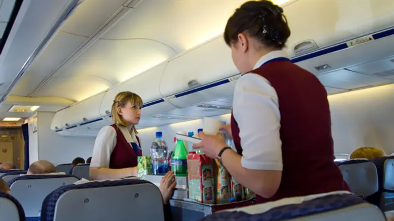 Serving refreshments on a plane