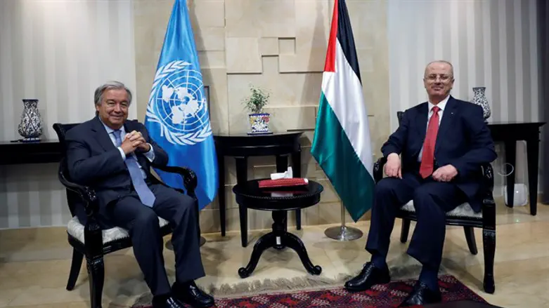 UN Secretary-General Antonio Guterres meets with PA PM Rami Hamdallah in Ramallah
