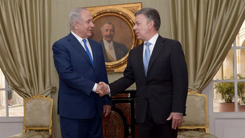 Prime Minister Binyamin Netanyahu and Colombian President Juan Manuel Santos