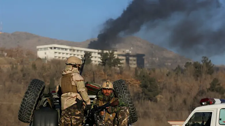 Afghan security forces outside of the Intercontinental Hotel in Kabul, following Taliban a