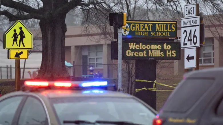 Law enforcement vehicles seen outside Great Mills High School following shooting
