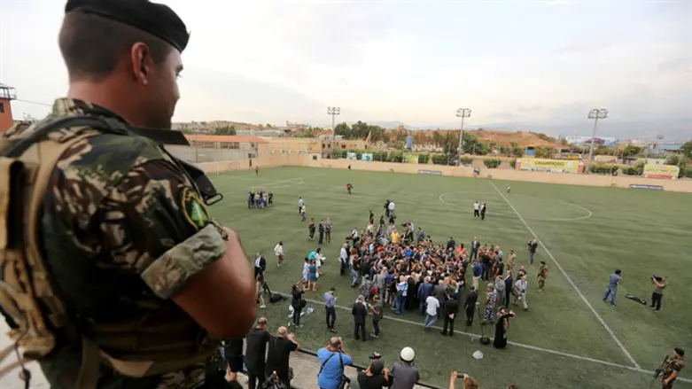 lebanese army soldier stands guard during a tour for diplomats and journalists